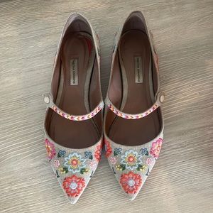Tabitha Simmons Embroidered Floral Mary Jane Flats Size 39